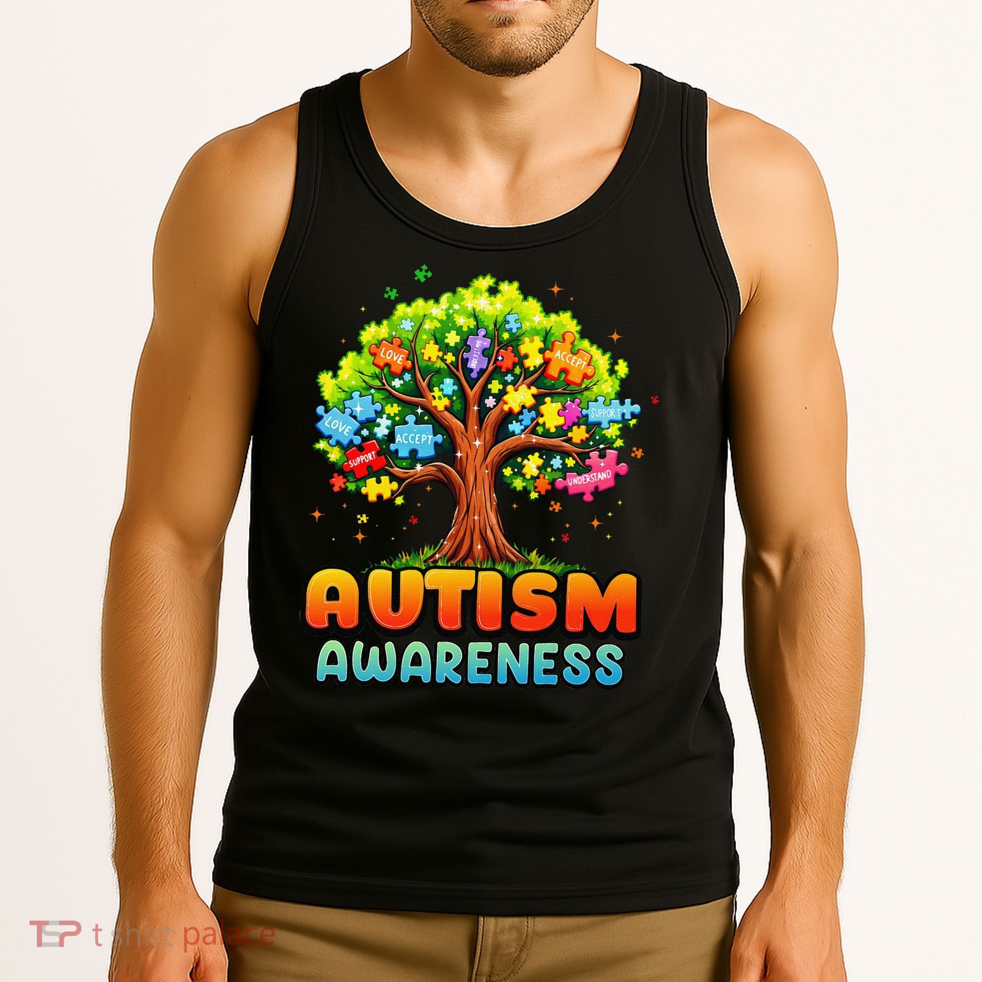 Autism Accept Understand Love Autism Awareness Tree Teacher Tank Top