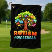 Autism Accept Understand Love Autism Awareness Tree Teacher Golf Towel thumb 1