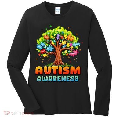 Autism Accept Understand Love Autism Awareness Tree Teacher Women's Long Sleeve Shirt