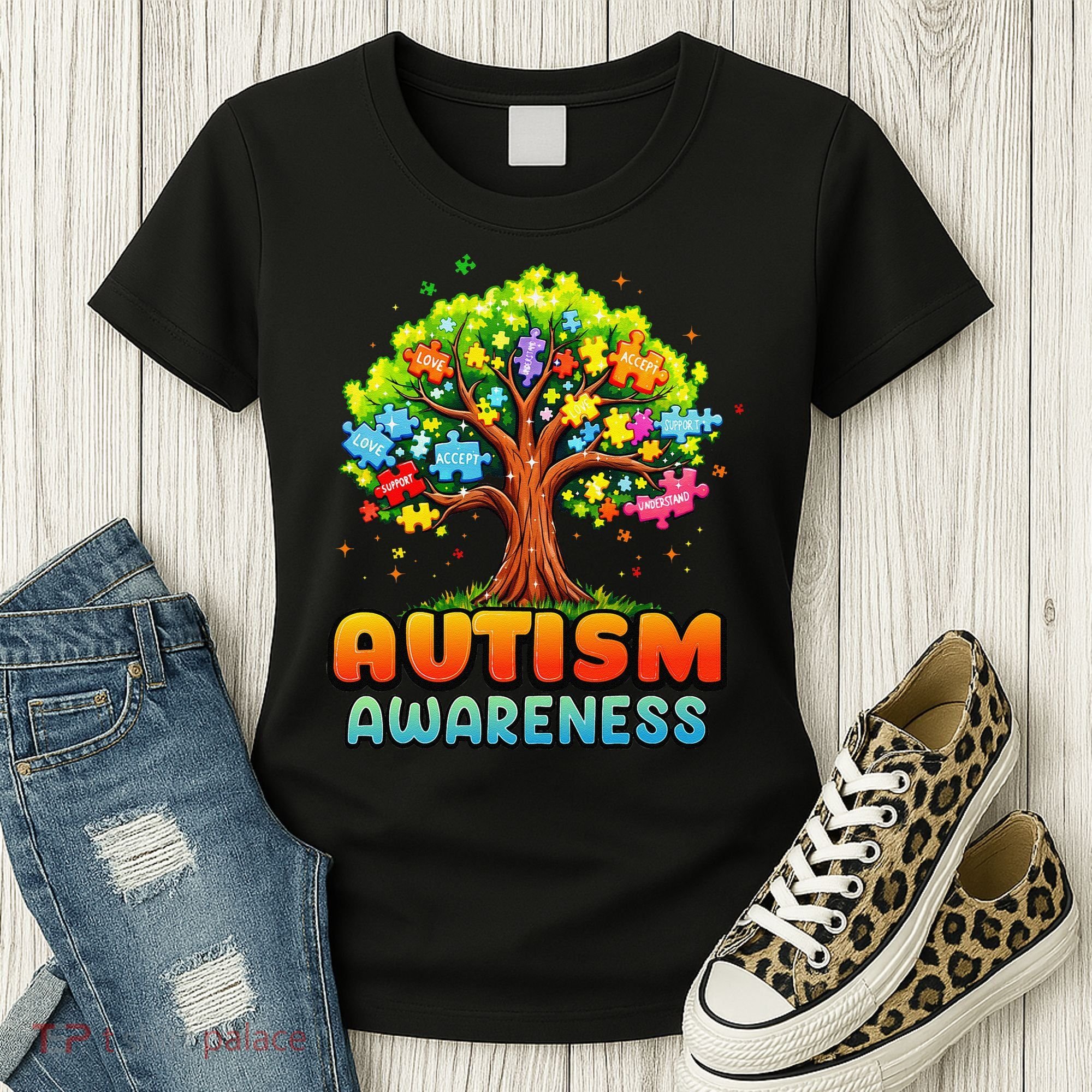 Autism Accept Understand Love Autism Awareness Tree Teacher Women's T-Shirt