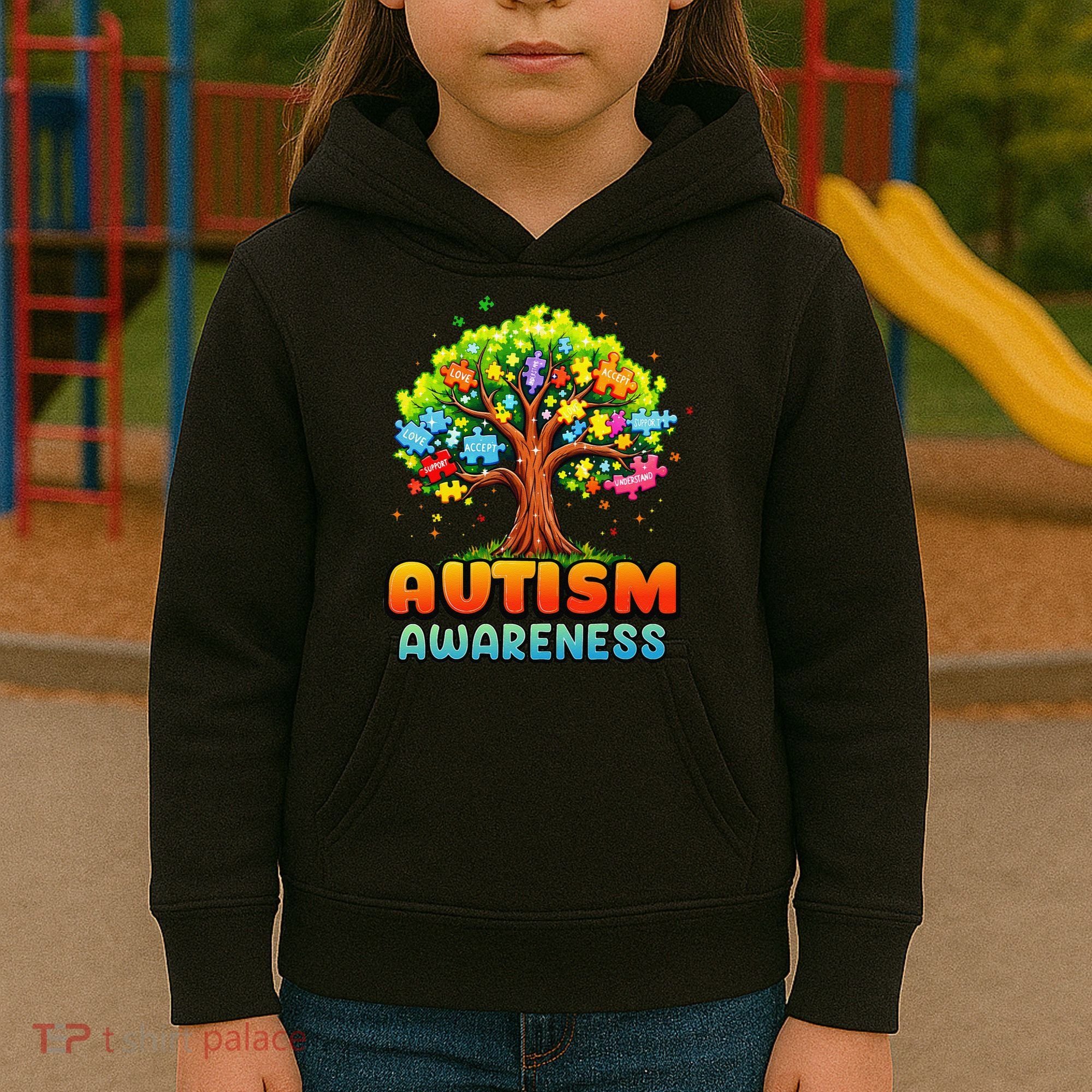 Autism Accept Understand Love Autism Awareness Tree Teacher Kids Hoodie