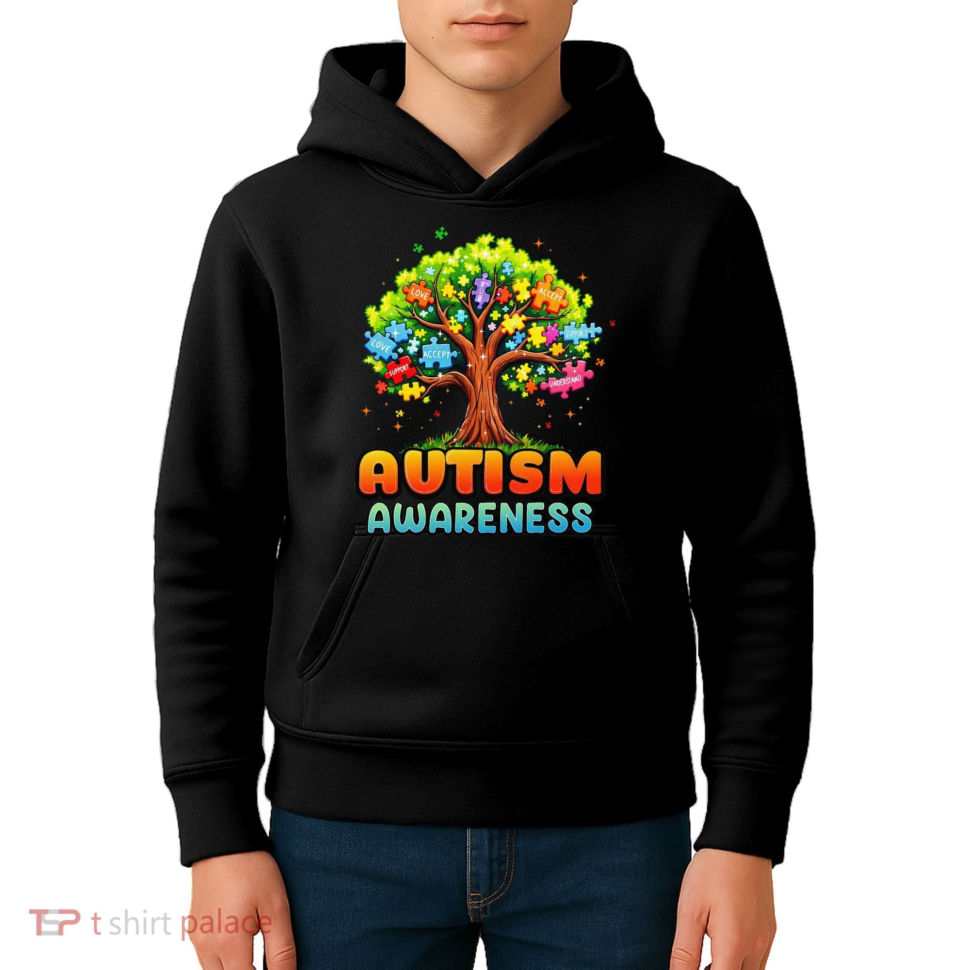 Autism Accept Understand Love Autism Awareness Tree Teacher Kids Hoodie