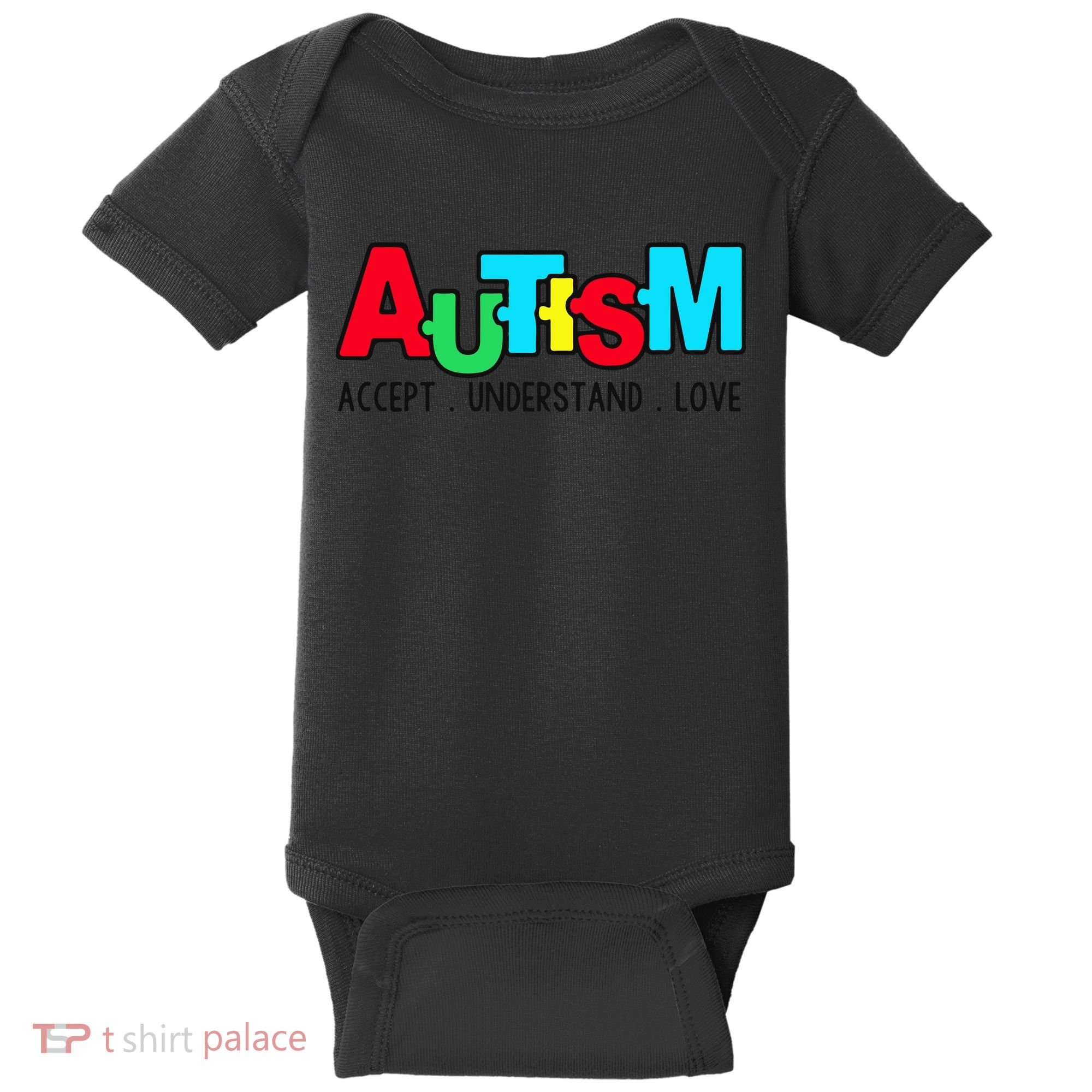 Autism, Accept Understand Love, Autism Awareness Baby Bodysuit