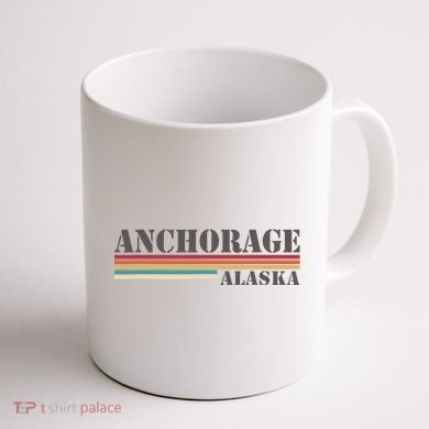 Anchorage Alaska Vintage Retro Stripes Classic Coffee Mug back