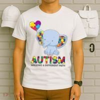 Autism Awareness Walking A Different Path Elephant T-Shirt thumb 6