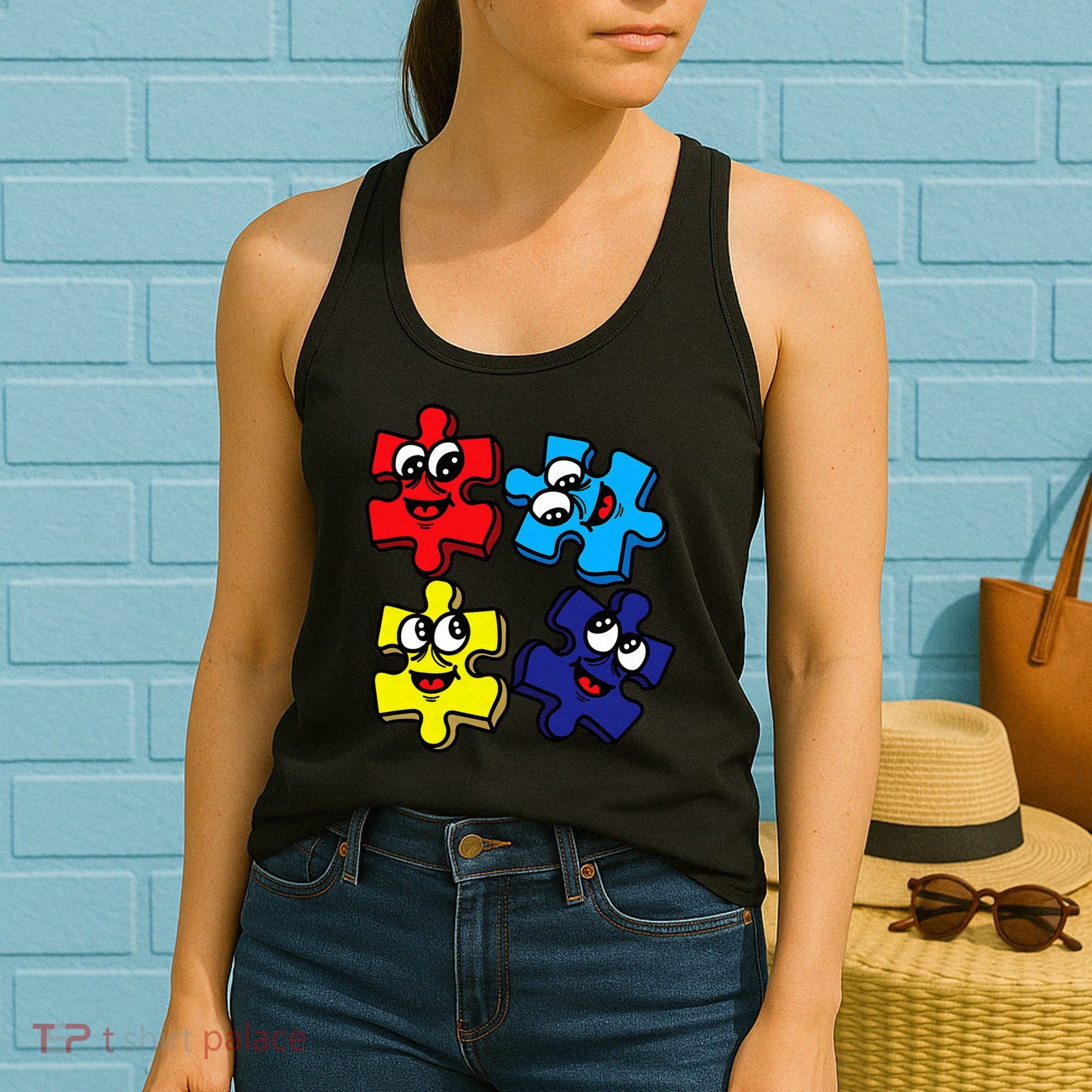 Autism Awareness With Smiling Puzzles Women's Tank Top