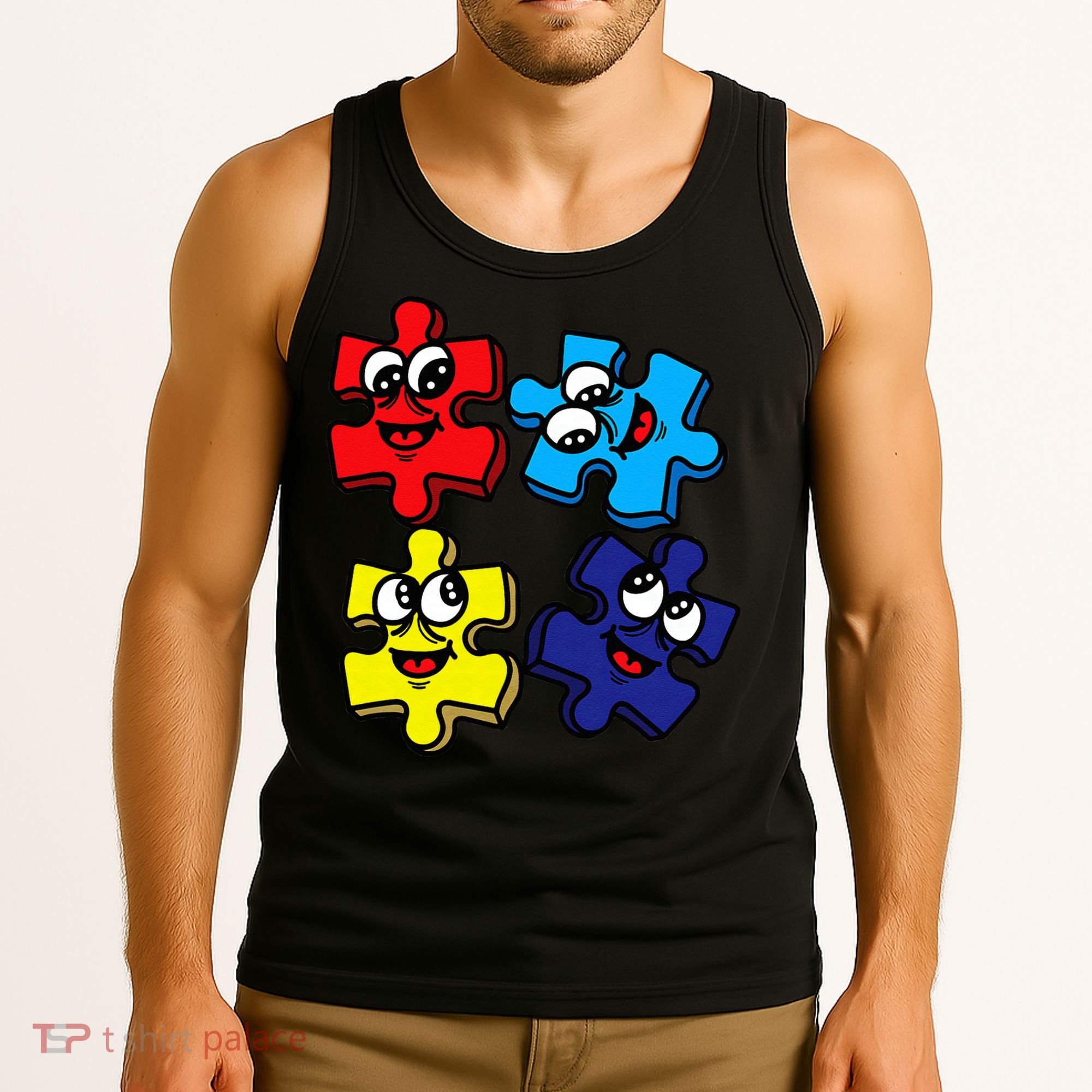 Autism Awareness With Smiling Puzzles Tank Top