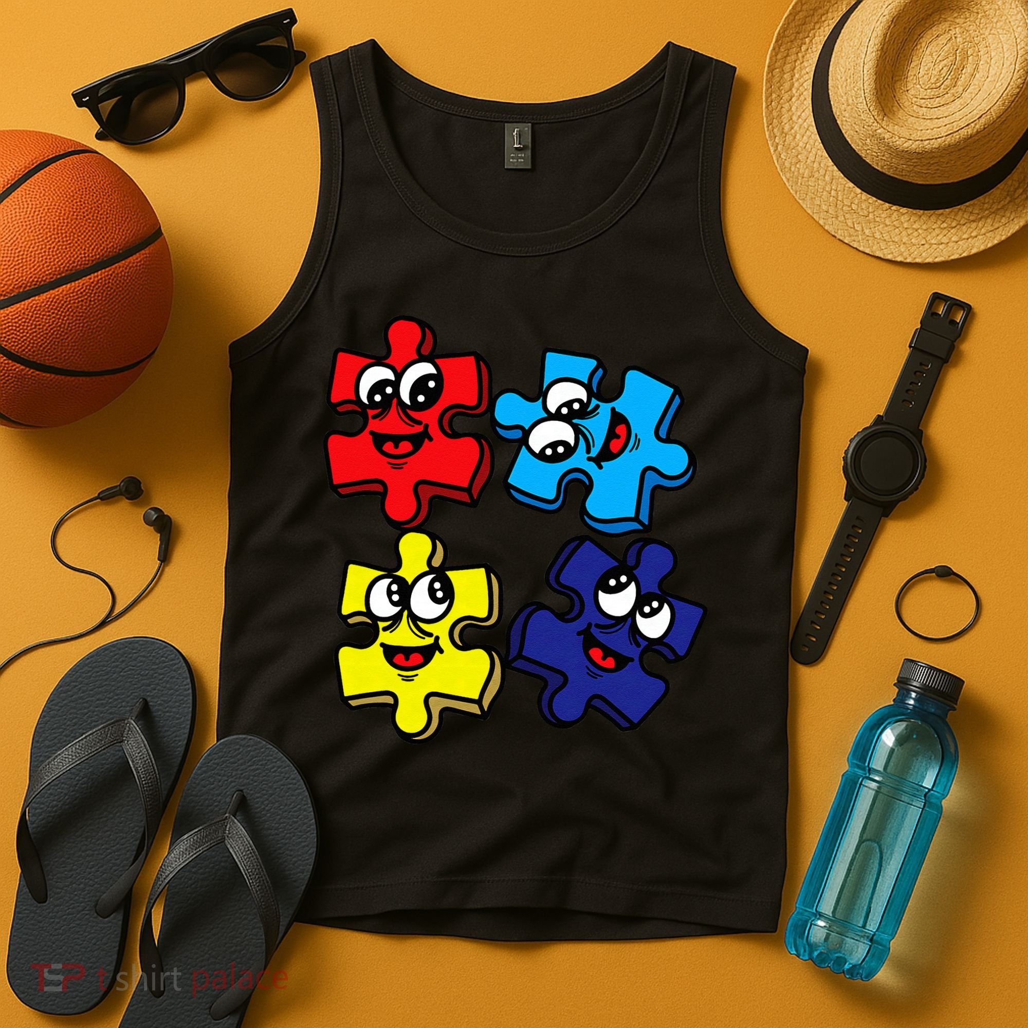 Autism Awareness With Smiling Puzzles Tank Top