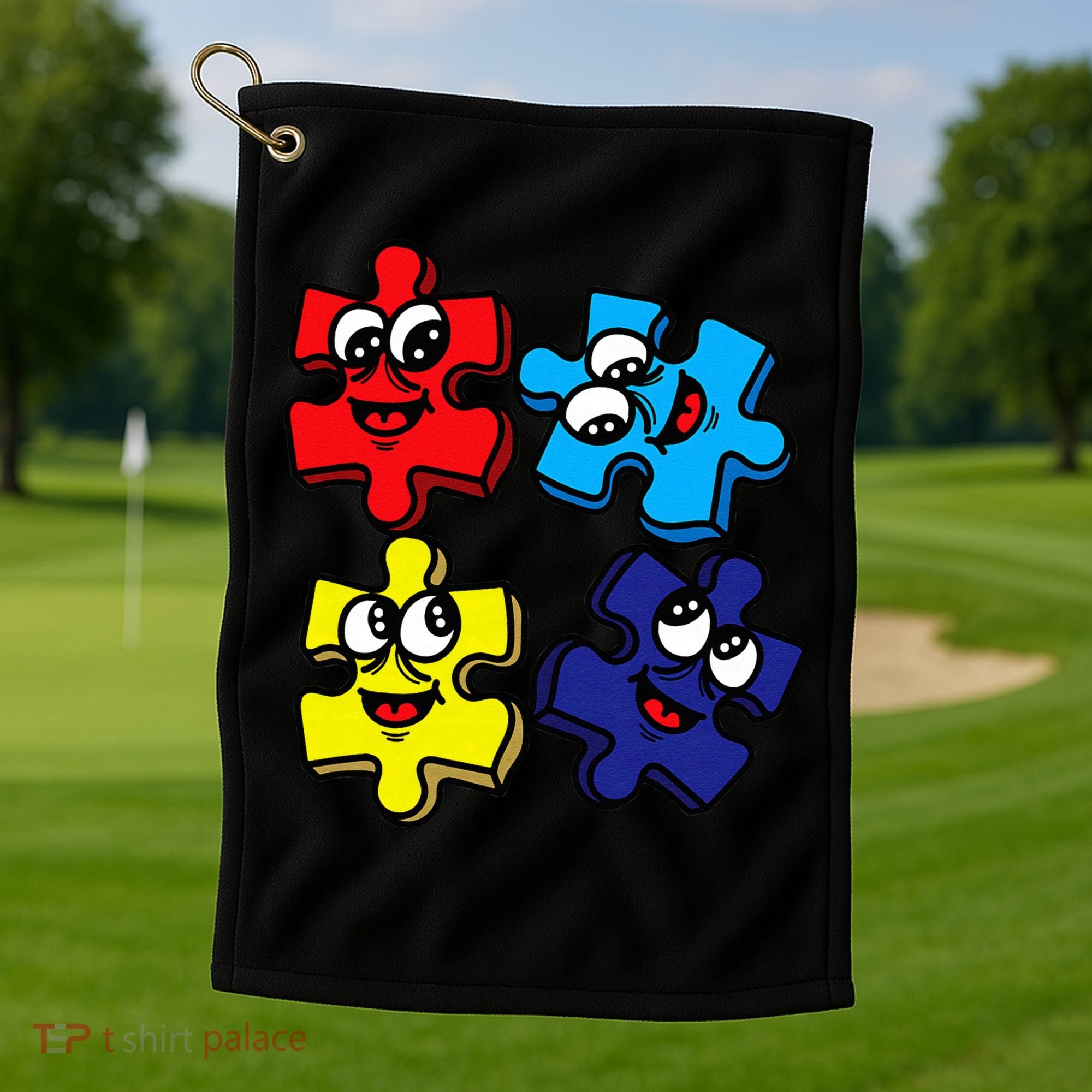 Autism Awareness With Smiling Puzzles Golf Towel