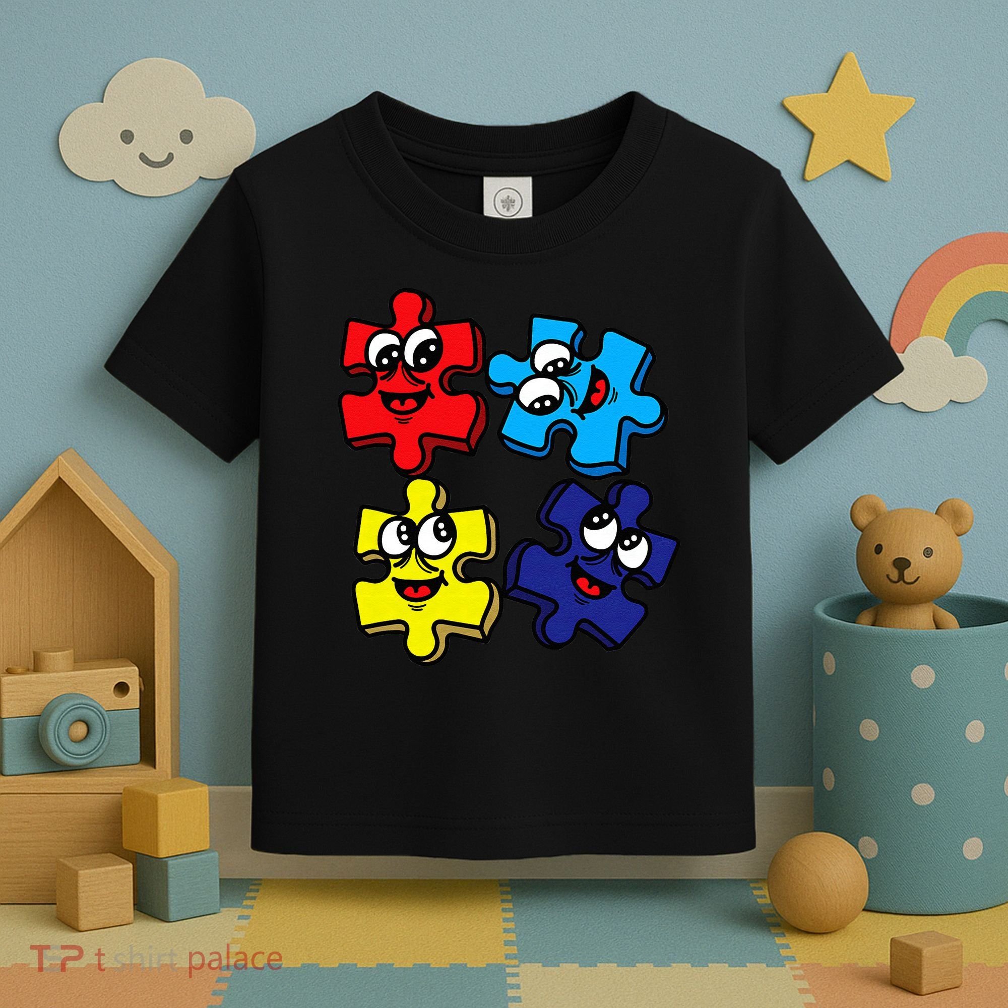 Autism Awareness With Smiling Puzzles Toddler T-Shirt
