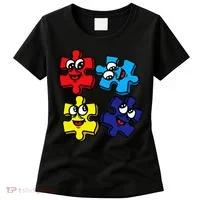 Autism Awareness With Smiling Puzzles Women's T-Shirt thumb 0