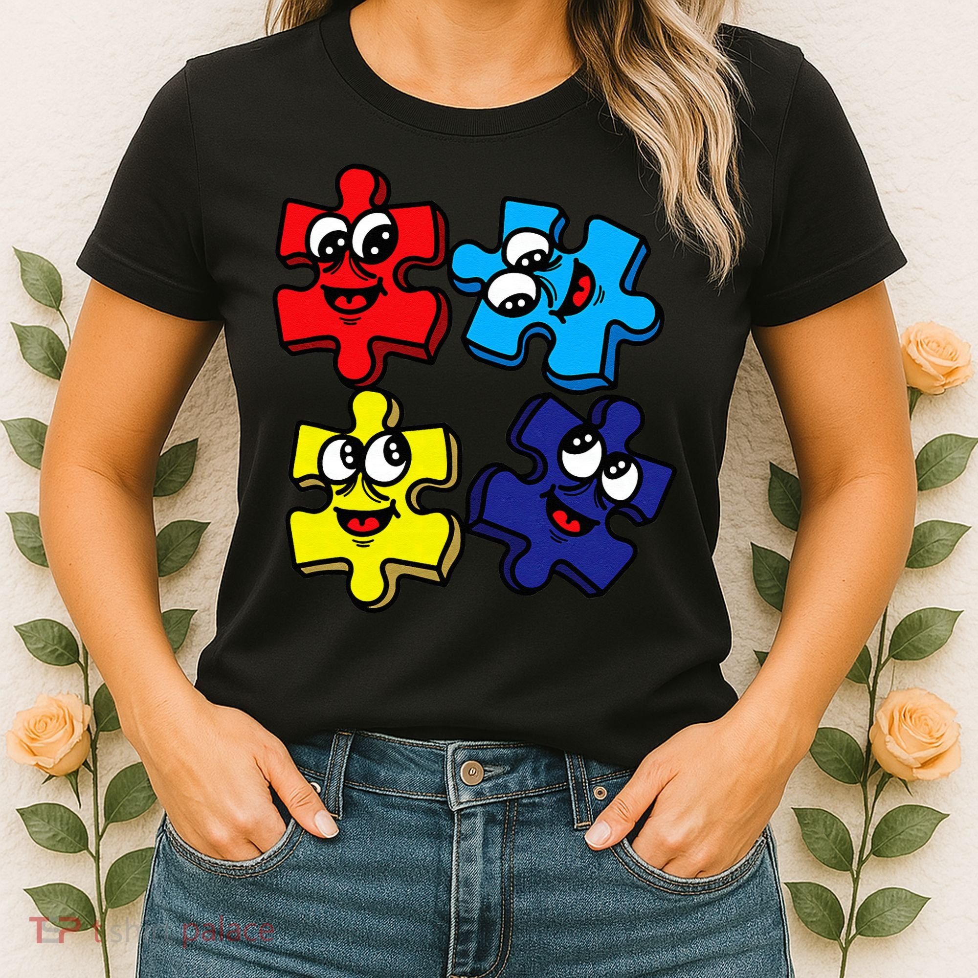 Autism Awareness With Smiling Puzzles Women's T-Shirt