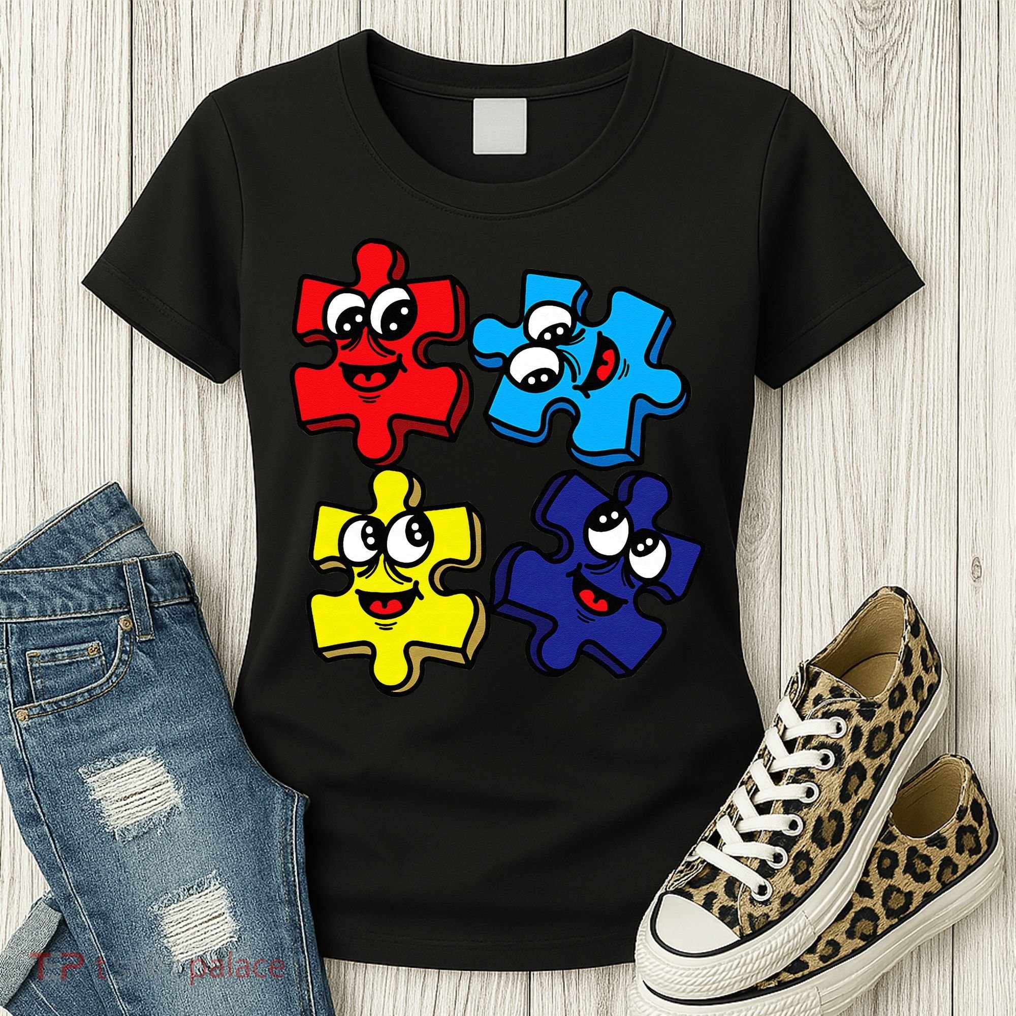 Autism Awareness With Smiling Puzzles Women's T-Shirt