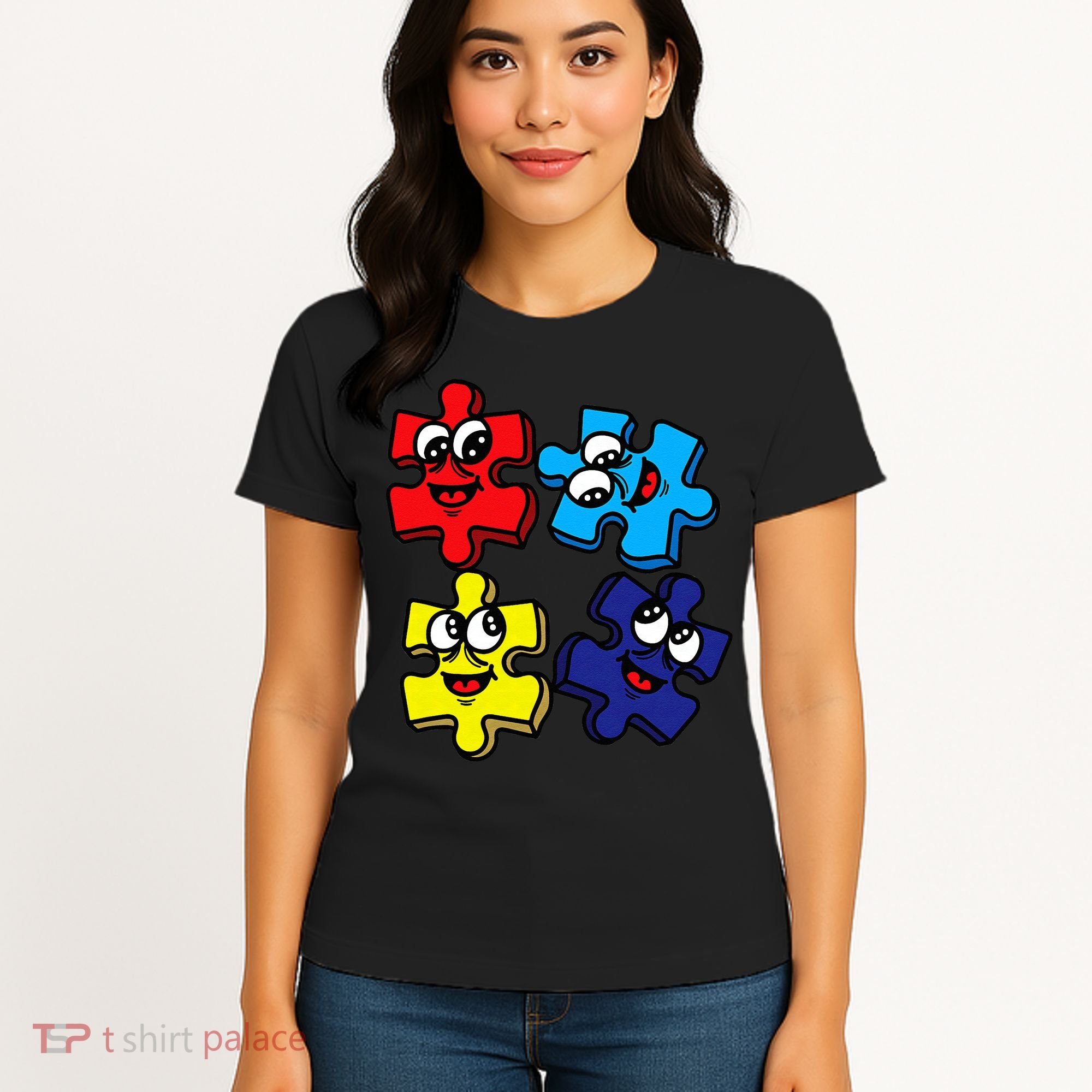 Autism Awareness With Smiling Puzzles Women's T-Shirt
