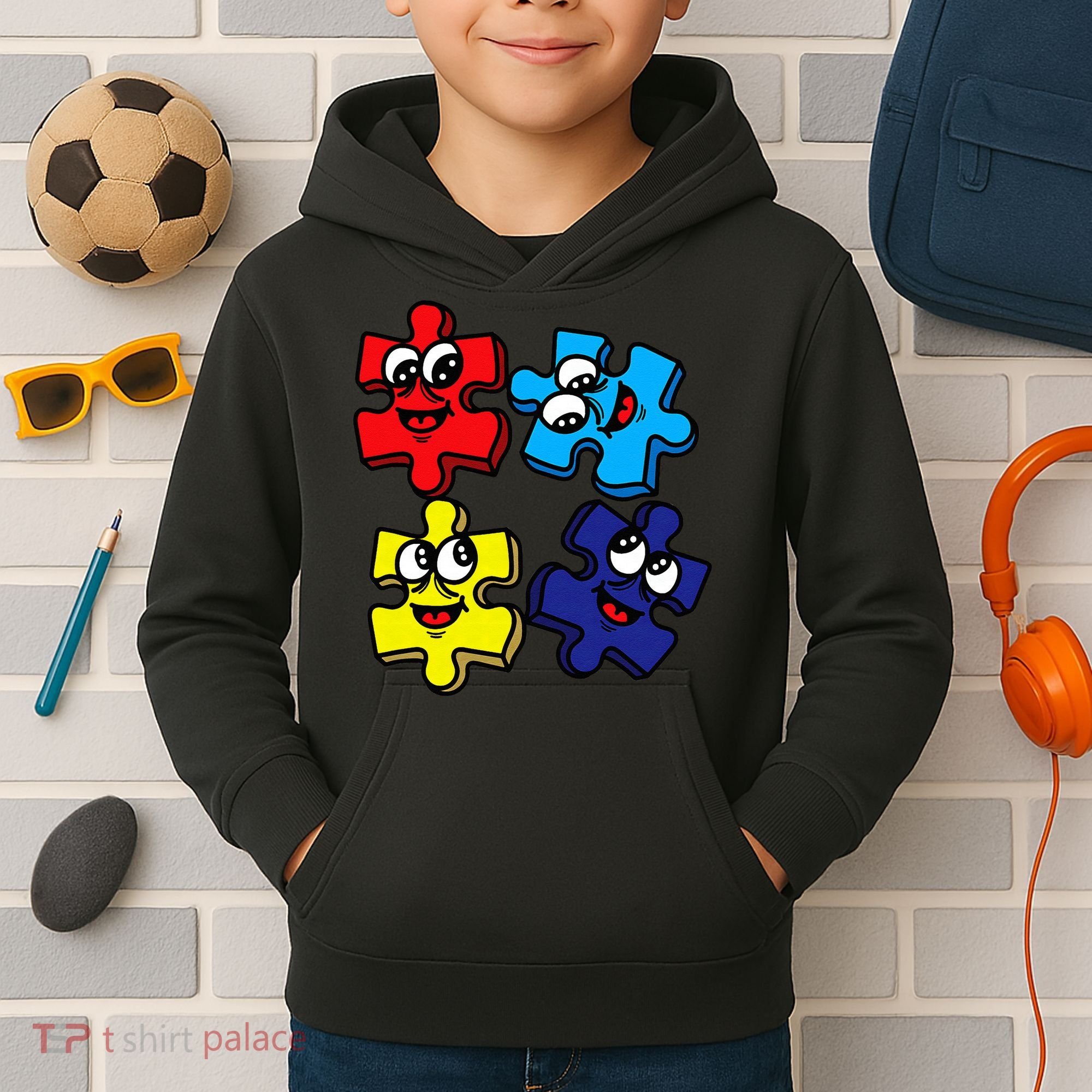 Autism Awareness With Smiling Puzzles Kids Hoodie