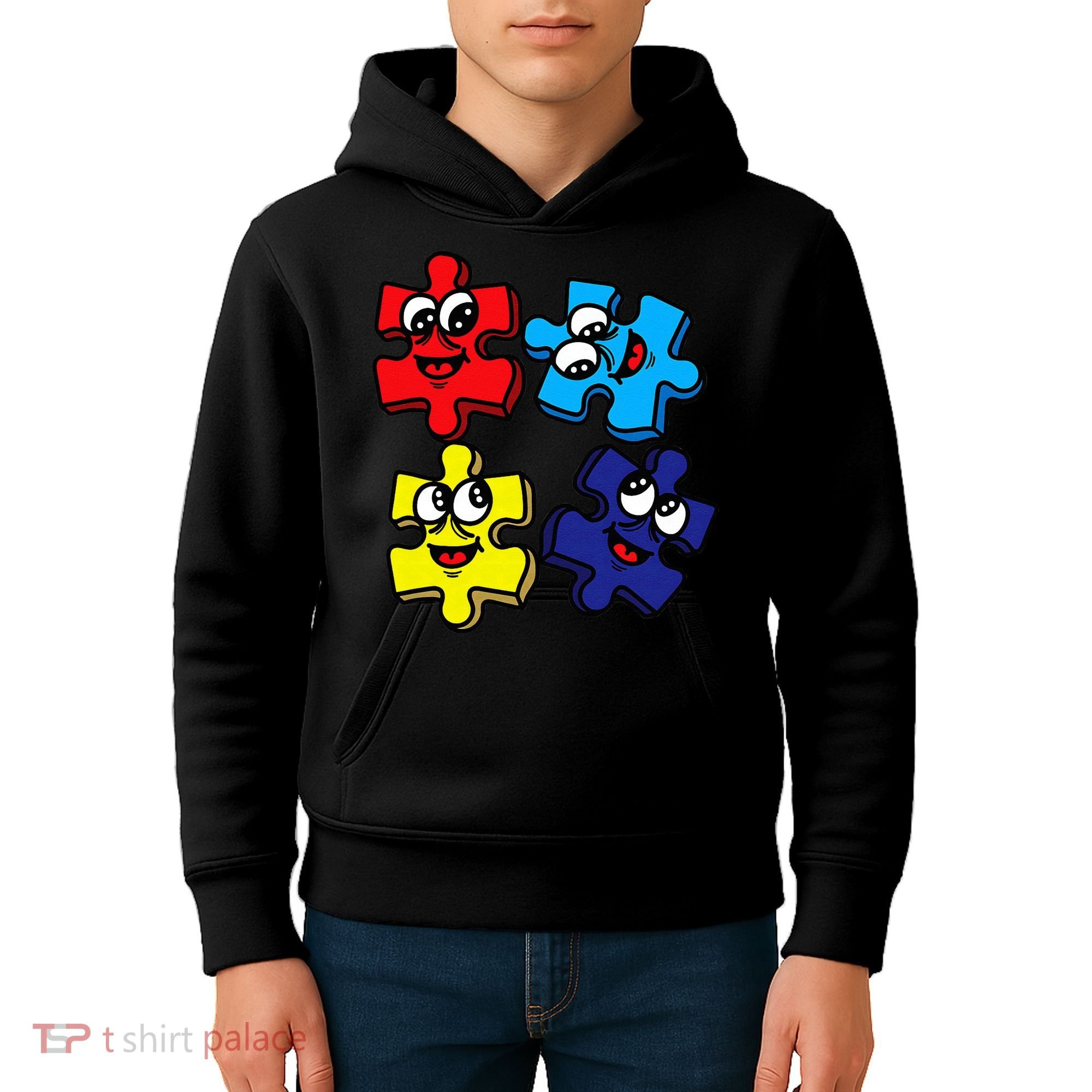 Autism Awareness With Smiling Puzzles Kids Hoodie