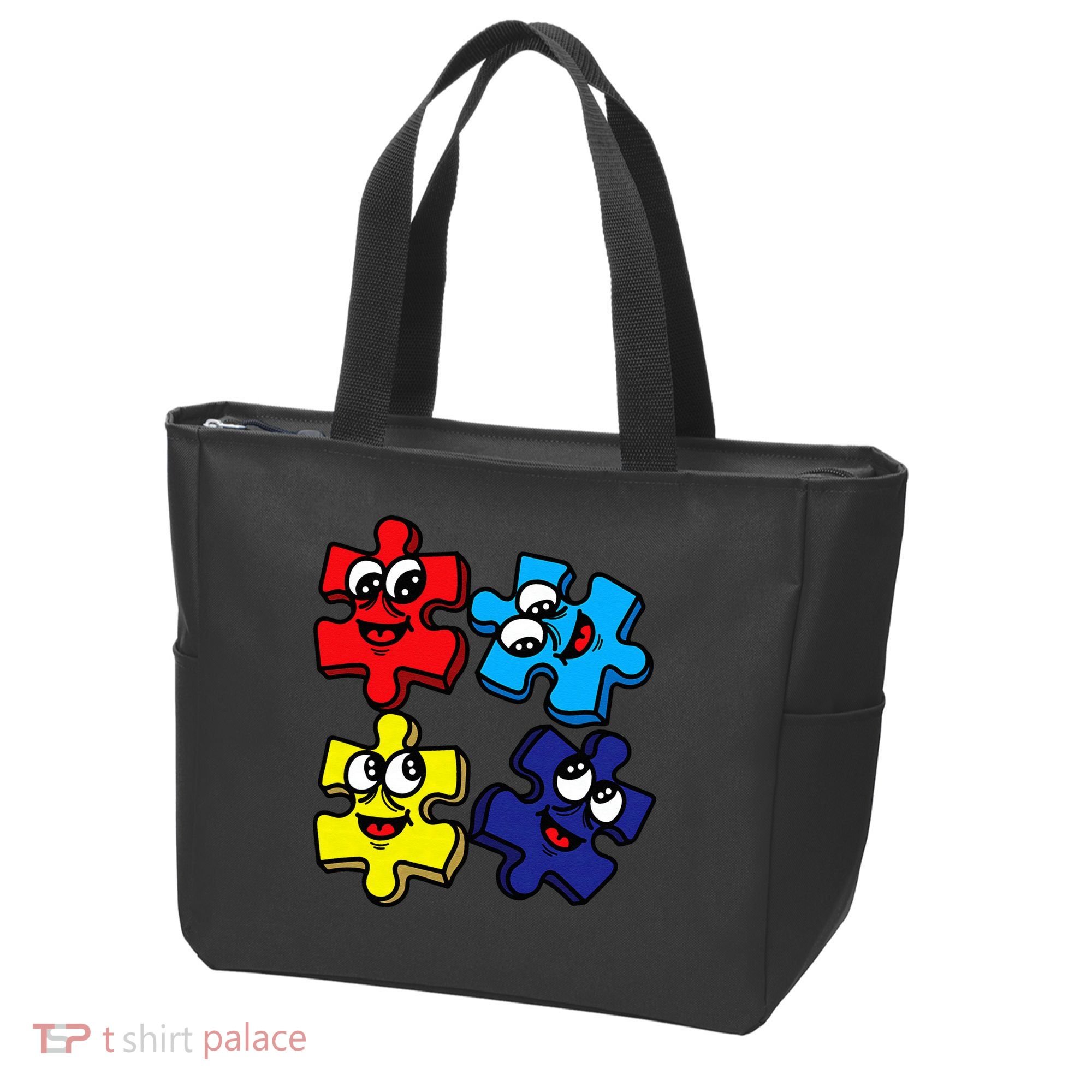 Autism Awareness With Smiling Puzzles Tote Bag