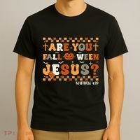 Autumn Are You Falloween Jesus Christian Halloween Pumpkin T-Shirt thumb 3