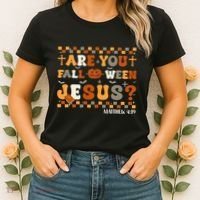 Autumn Are You Falloween Jesus Christian Halloween Pumpkin Women's T-Shirt thumb 2