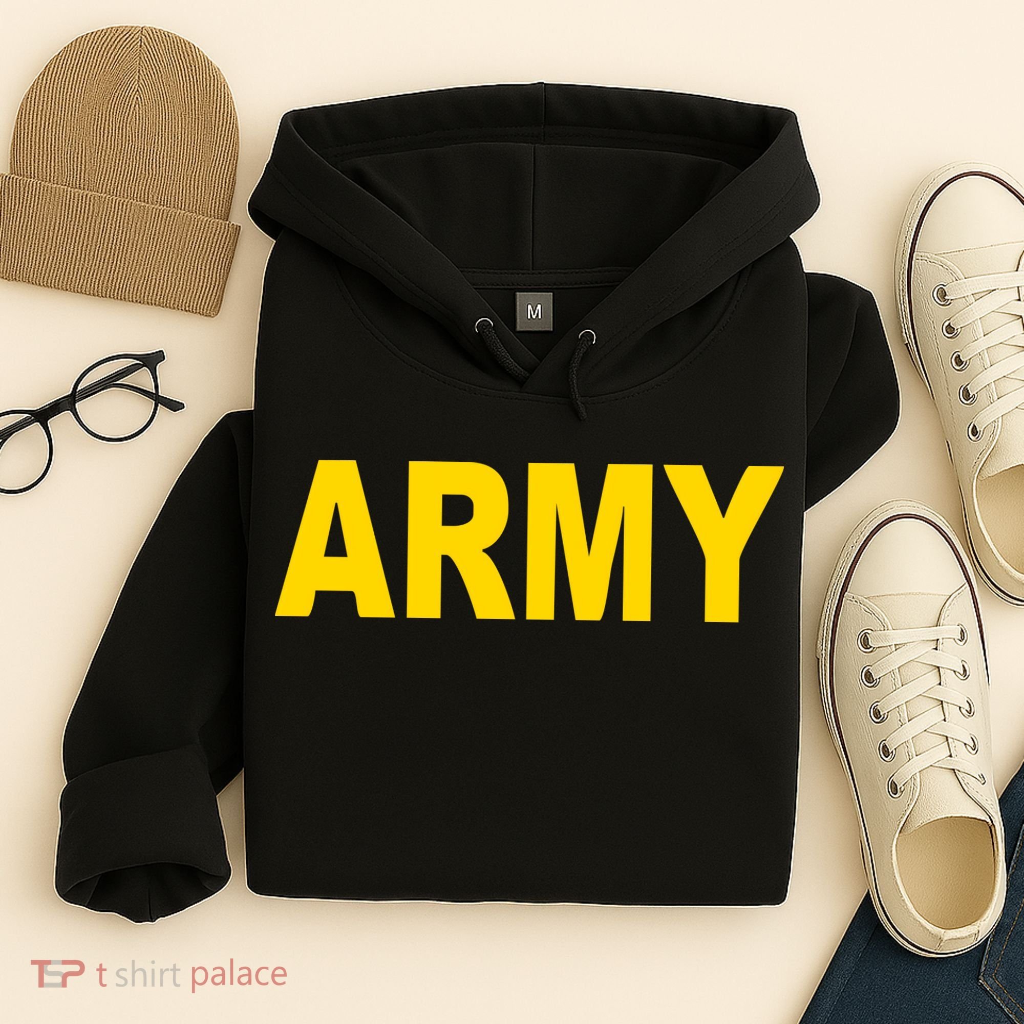 Army Black And Yellow Imprint Hoodie
