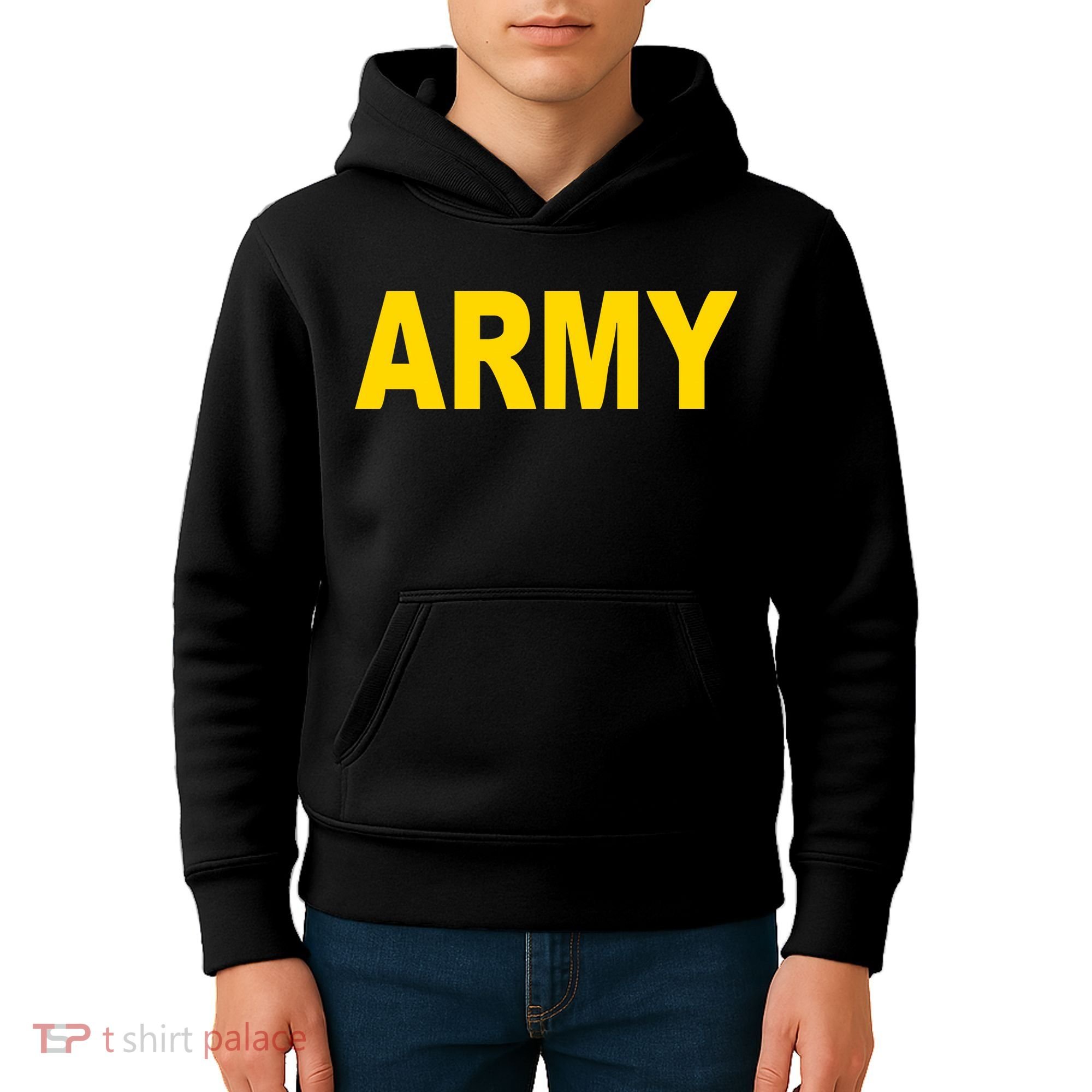 Army Black And Yellow Imprint Kids Hoodie