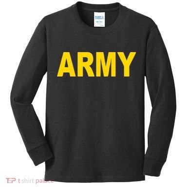Army Black And Yellow Imprint Kids Long Sleeve Shirt
