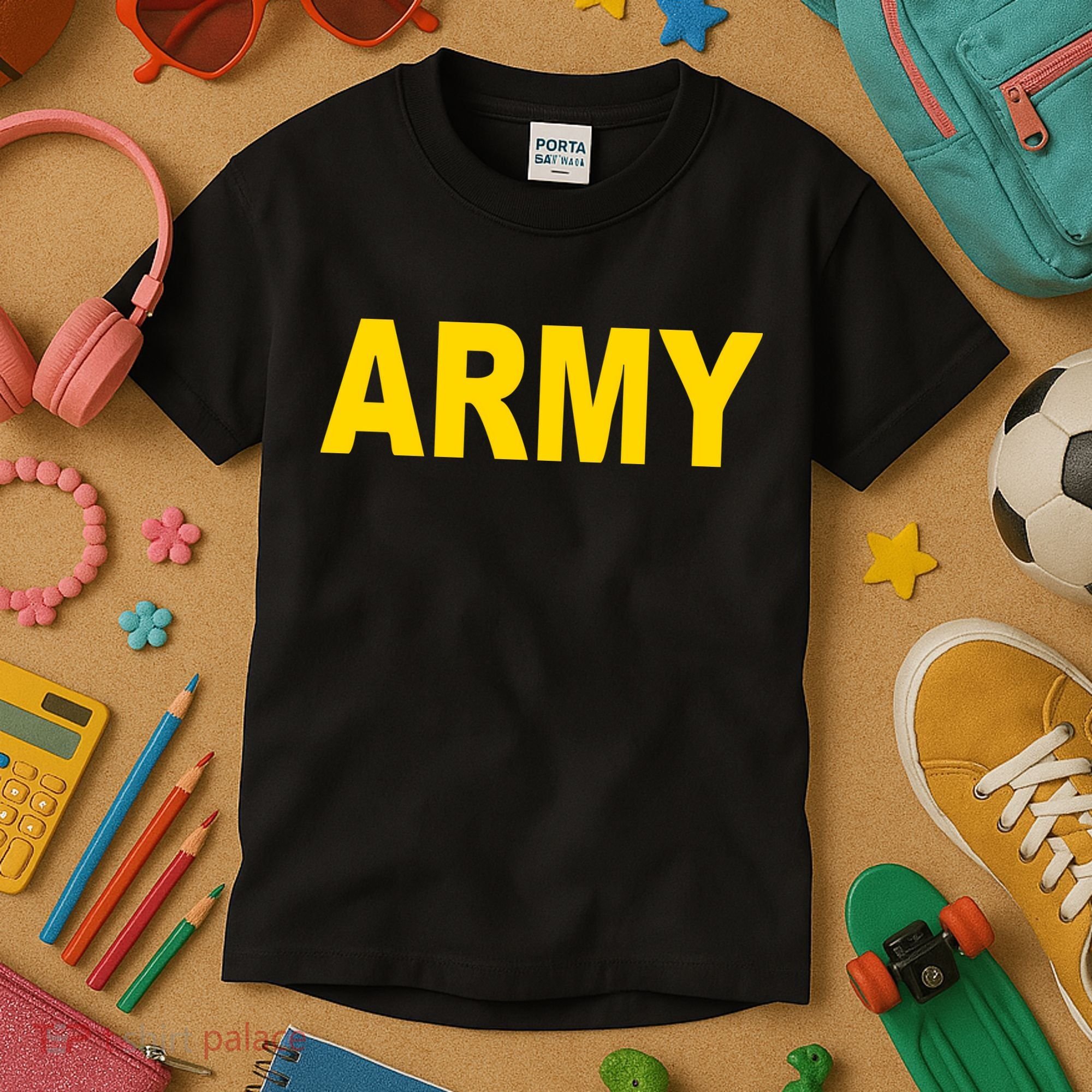 Army Black And Yellow Imprint Kids T-Shirt