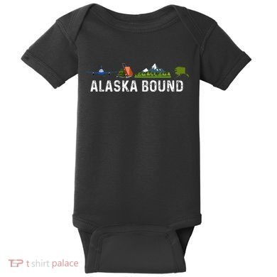 Alaska Bound Airplane Luggage And Mountains Baby Bodysuit