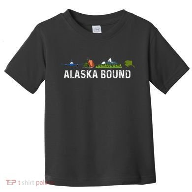 Alaska Bound Airplane Luggage And Mountains Toddler T-Shirt