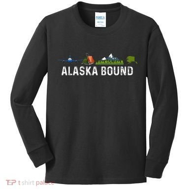 Alaska Bound Airplane Luggage And Mountains Kids Long Sleeve Shirt
