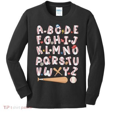 Alphabet Baseball Abcs Letters Teacher Kids Long Sleeve Shirt
