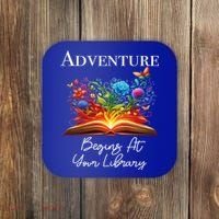 Adventure Begins At Your Library Summer Reading 2024 Flowers Cool Gift Coaster thumb 0