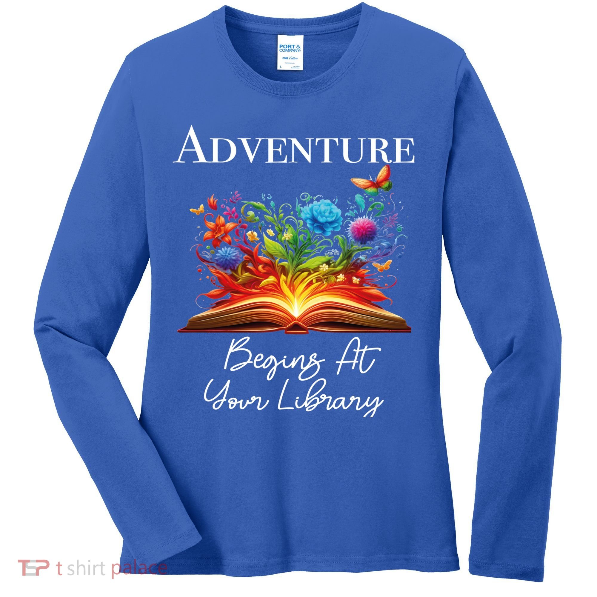 Adventure Begins At Your Library Summer Reading 2024 Flowers Cool Gift Women's Long Sleeve Shirt