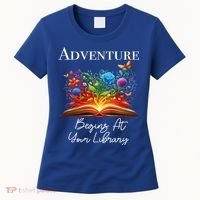 Adventure Begins At Your Library Summer Reading 2024 Flowers Cool Gift Women's T-Shirt thumb 0