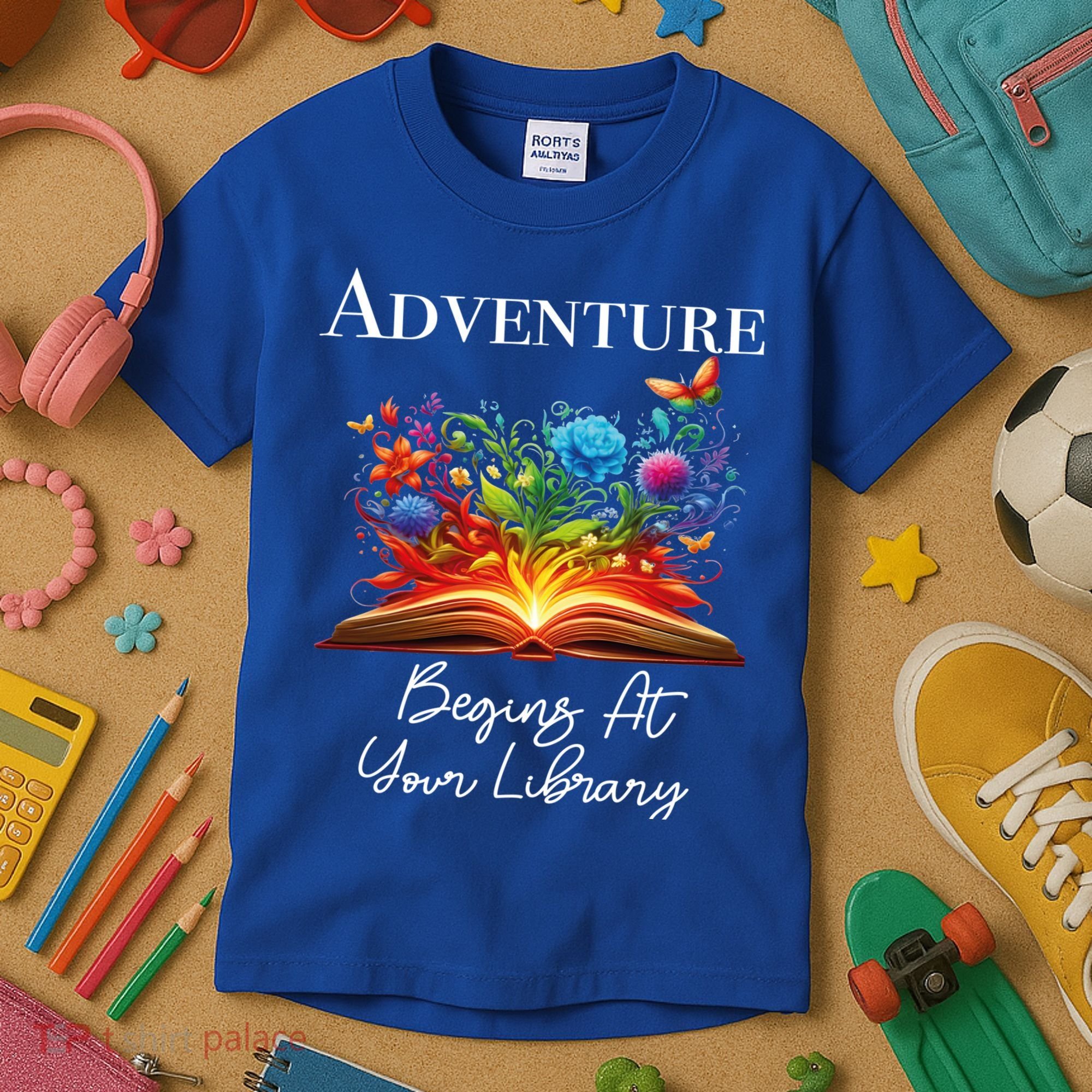 Adventure Begins At Your Library Summer Reading 2024 Flowers Cool Gift Kids T-Shirt
