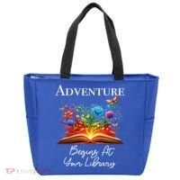 Adventure Begins At Your Library Summer Reading 2024 Flowers Cool Gift Tote Bag thumb 0