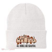 All Bodies Are Beautiful Halloween Funny Ghost Positive Beanie thumb 0