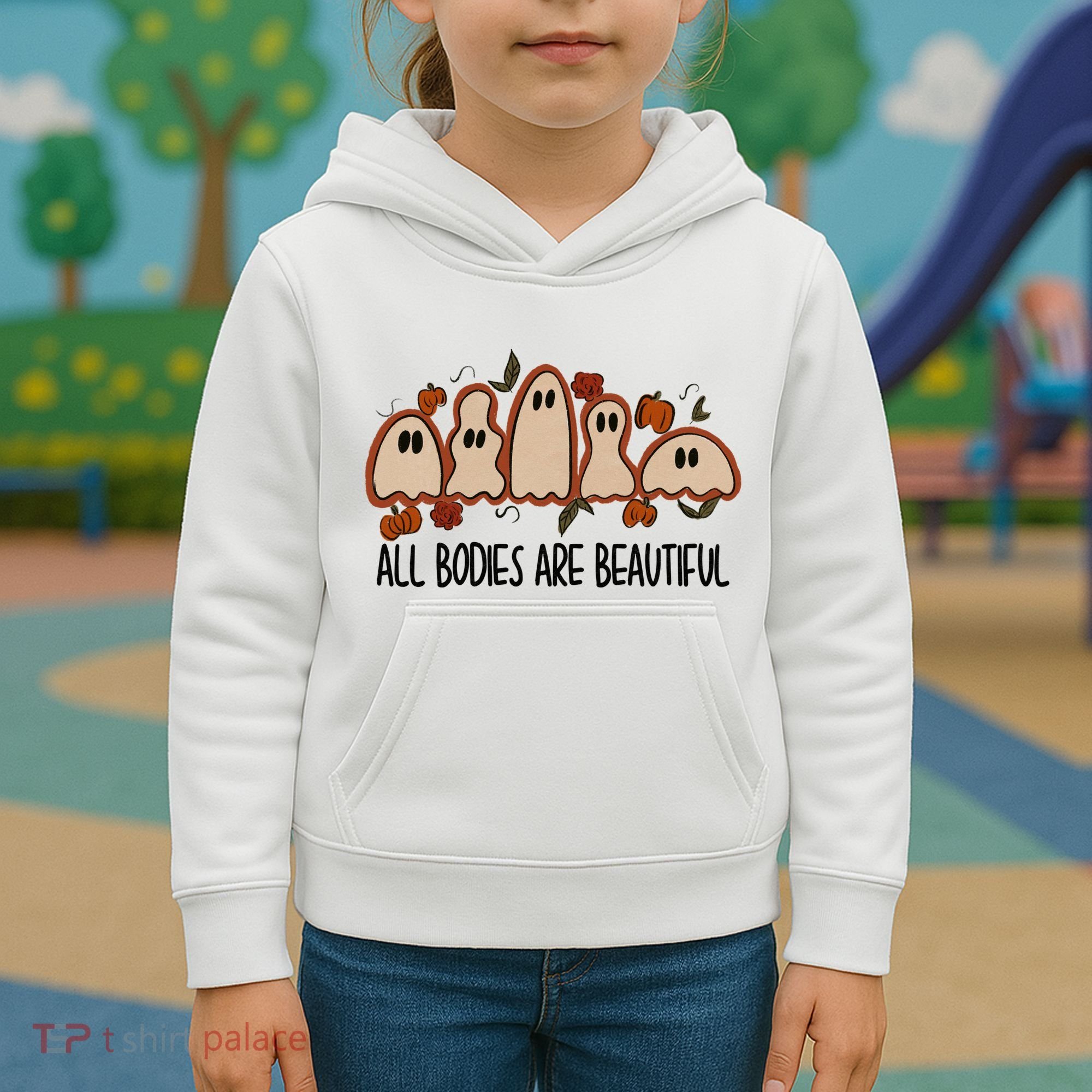 All Bodies Are Beautiful Halloween Funny Ghost Positive Kids Hoodie