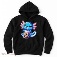 Axolotl Bubble Boba Tea Anime Cute Kawaii Blue Axolotl Hoodie thumb 0