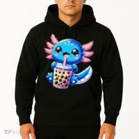 Axolotl Bubble Boba Tea Anime Cute Kawaii Blue Axolotl Hoodie thumb 2