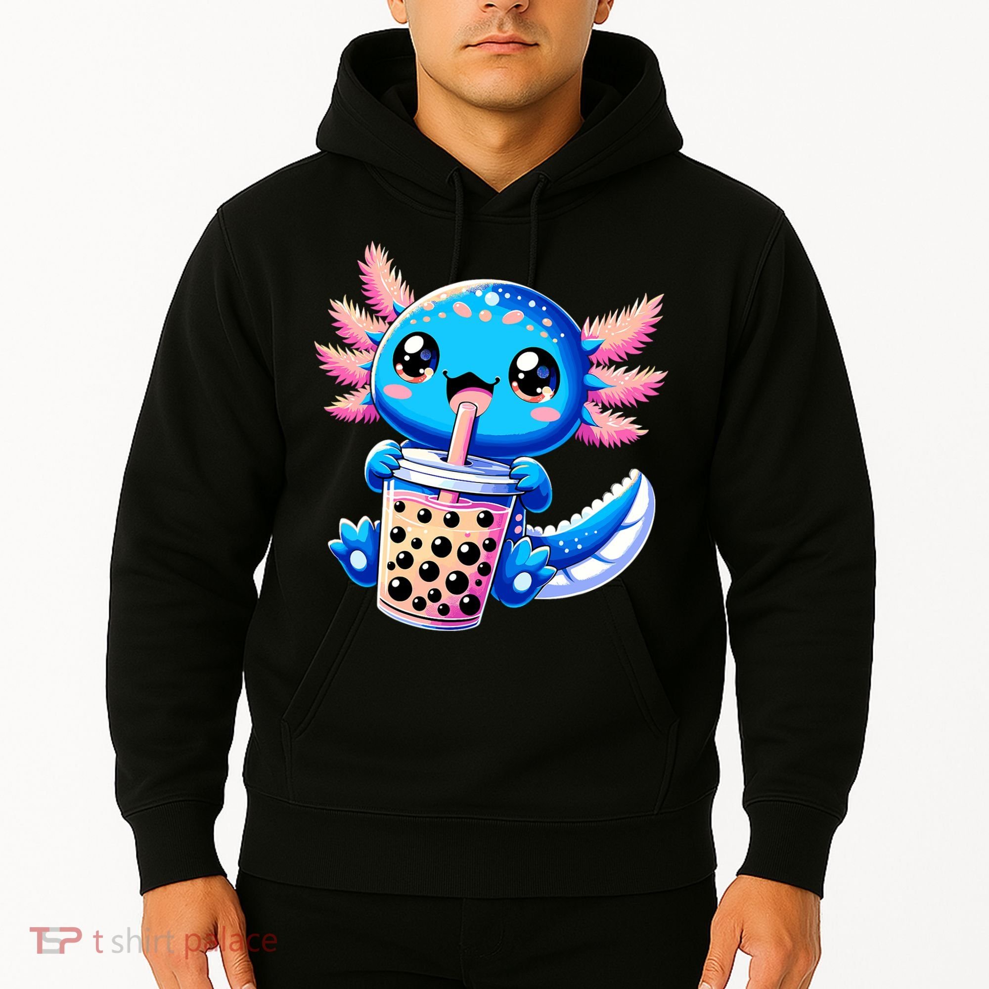 Axolotl Bubble Boba Tea Anime Cute Kawaii Blue Axolotl Hoodie