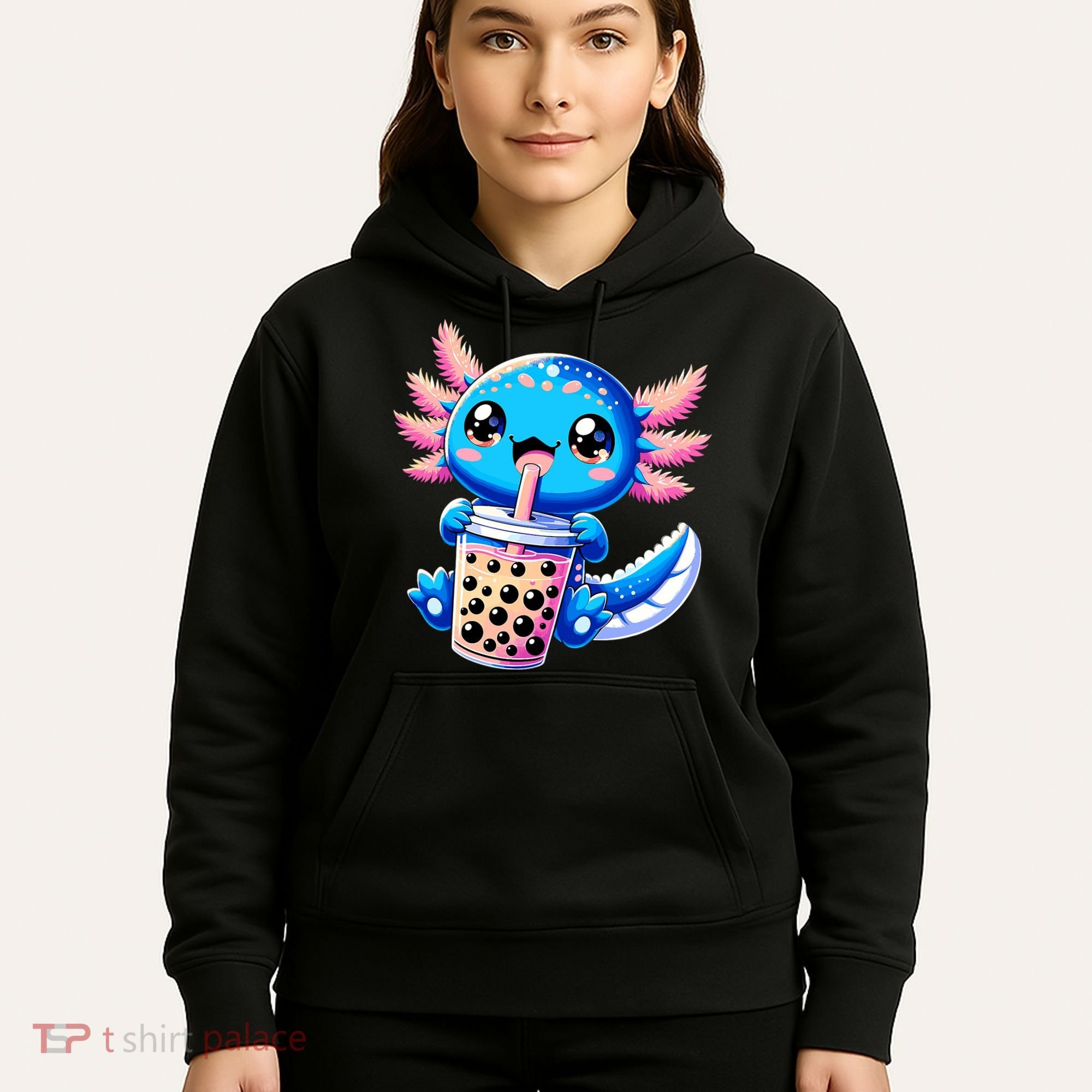 Axolotl Bubble Boba Tea Anime Cute Kawaii Blue Axolotl Hoodie