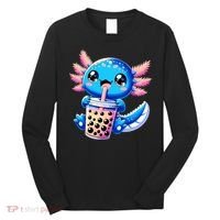 Axolotl Bubble Boba Tea Anime Cute Kawaii Blue Axolotl Long Sleeve Shirt thumb 0