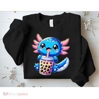 Axolotl Bubble Boba Tea Anime Cute Kawaii Blue Axolotl Sweatshirt thumb 2
