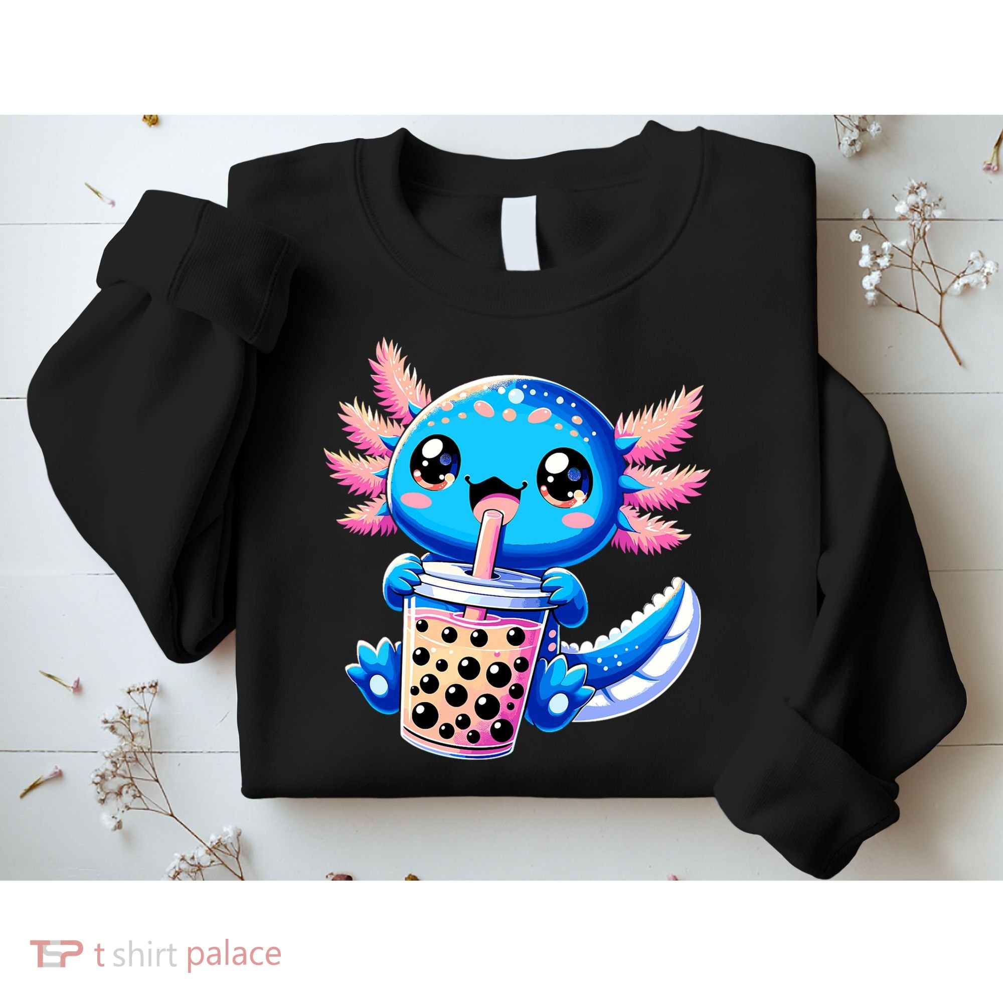 Axolotl Bubble Boba Tea Anime Cute Kawaii Blue Axolotl Sweatshirt