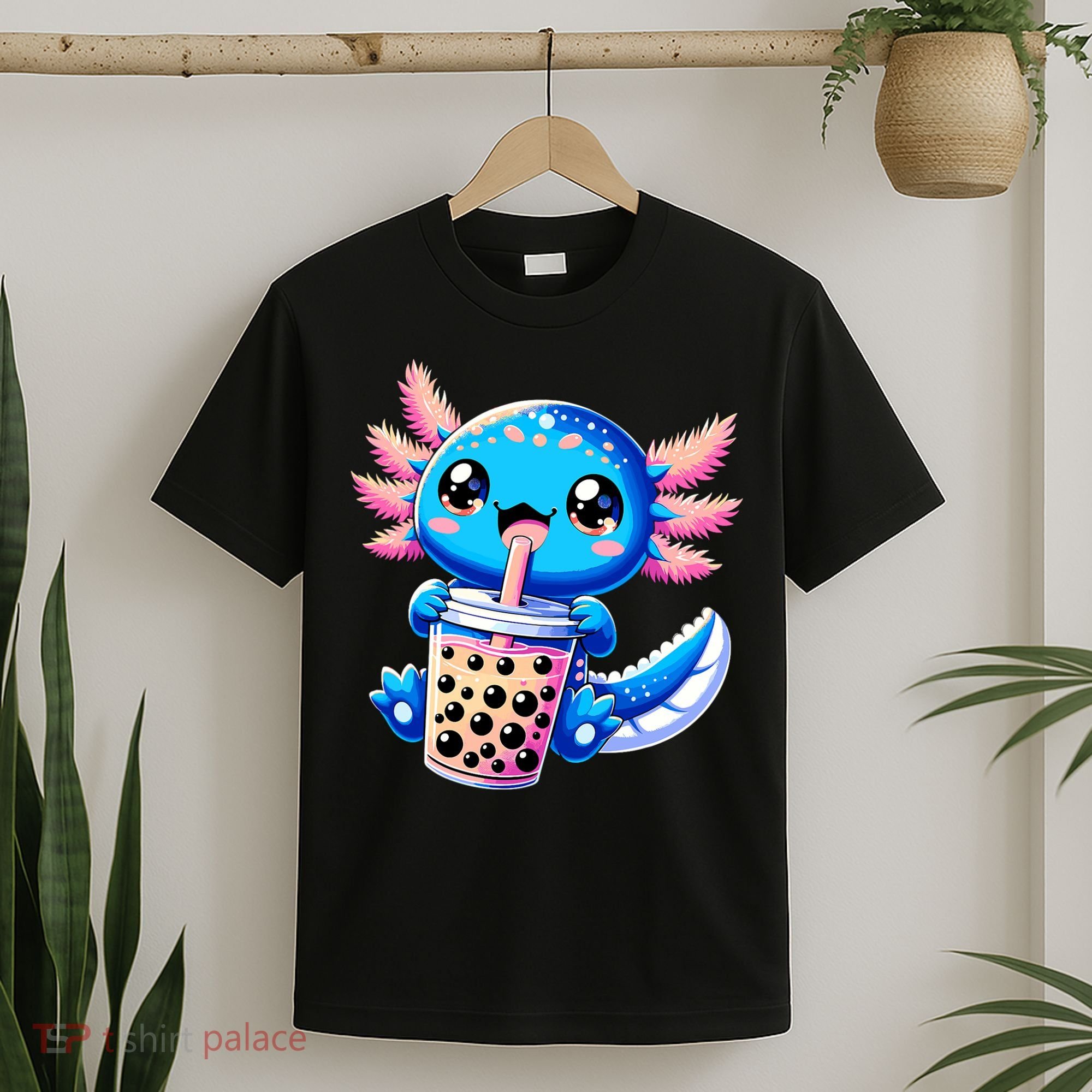Axolotl Bubble Boba Tea Anime Cute Kawaii Blue Axolotl T-Shirt