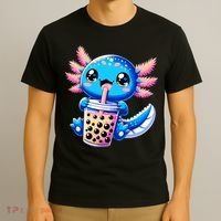 Axolotl Bubble Boba Tea Anime Cute Kawaii Blue Axolotl T-Shirt thumb 3