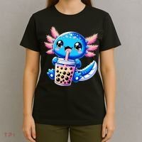 Axolotl Bubble Boba Tea Anime Cute Kawaii Blue Axolotl T-Shirt thumb 4