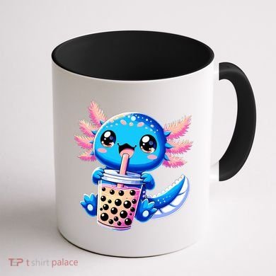 Axolotl Bubble Boba Tea Anime Cute Kawaii Blue Axolotl Coffee Mug back