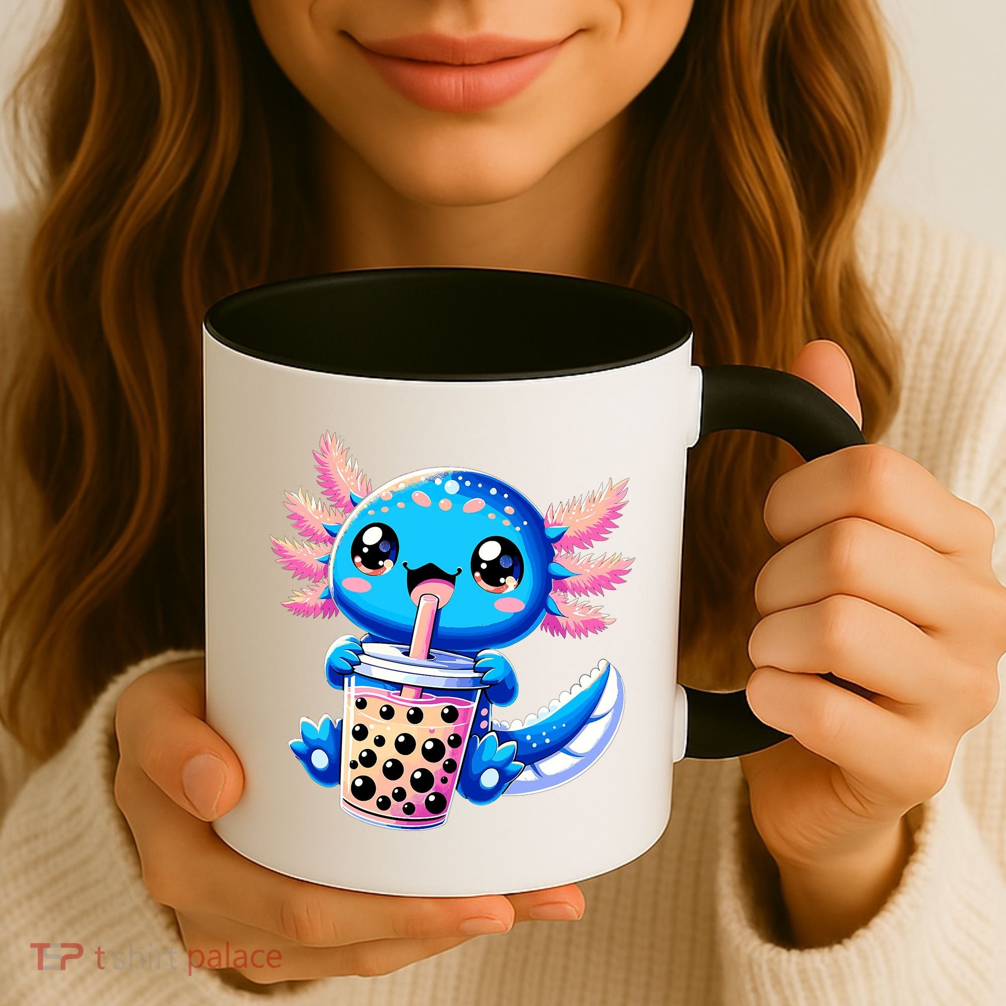Axolotl Bubble Boba Tea Anime Cute Kawaii Blue Axolotl Coffee Mug